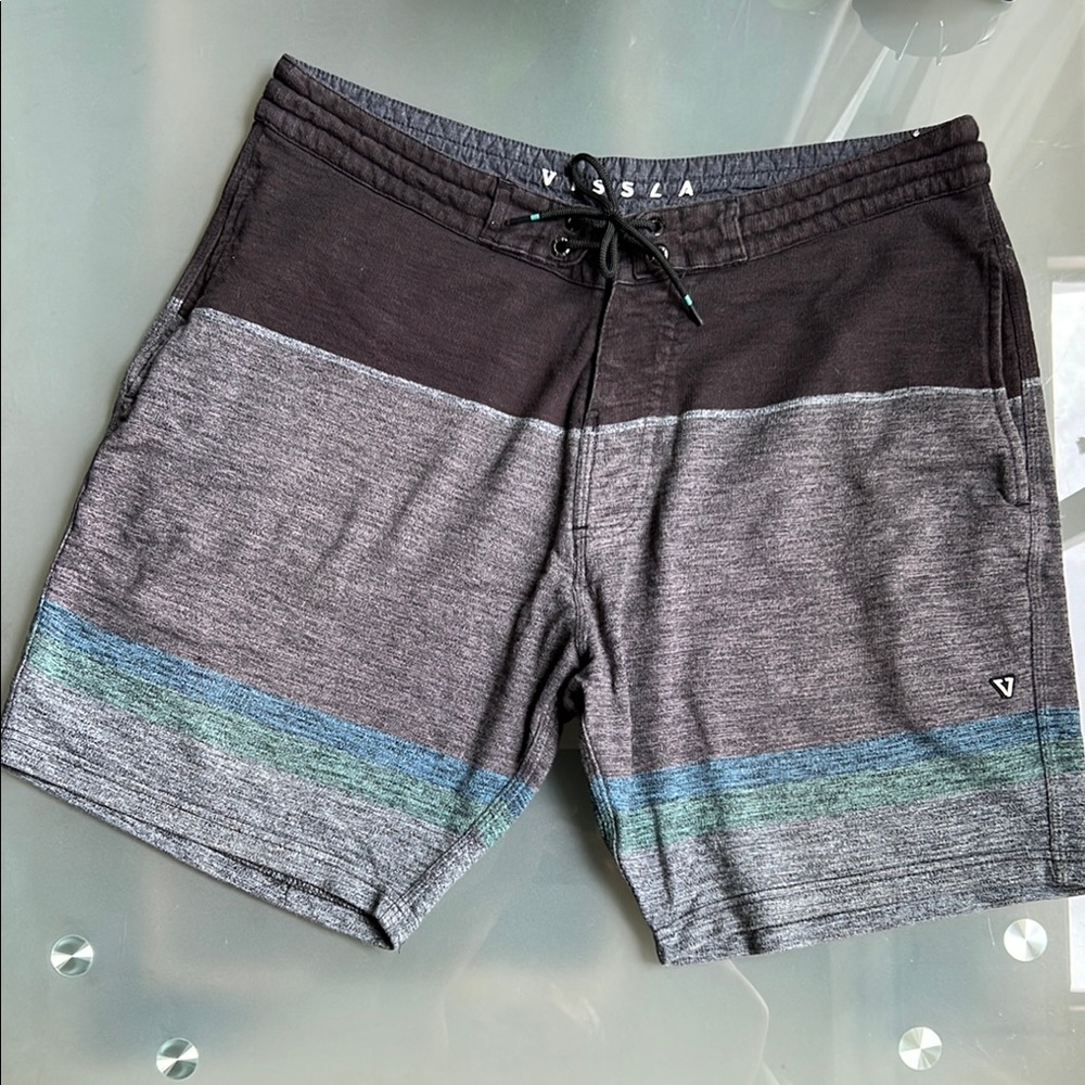 Vissla Men’s Gray & Black Striped Swim Trunks